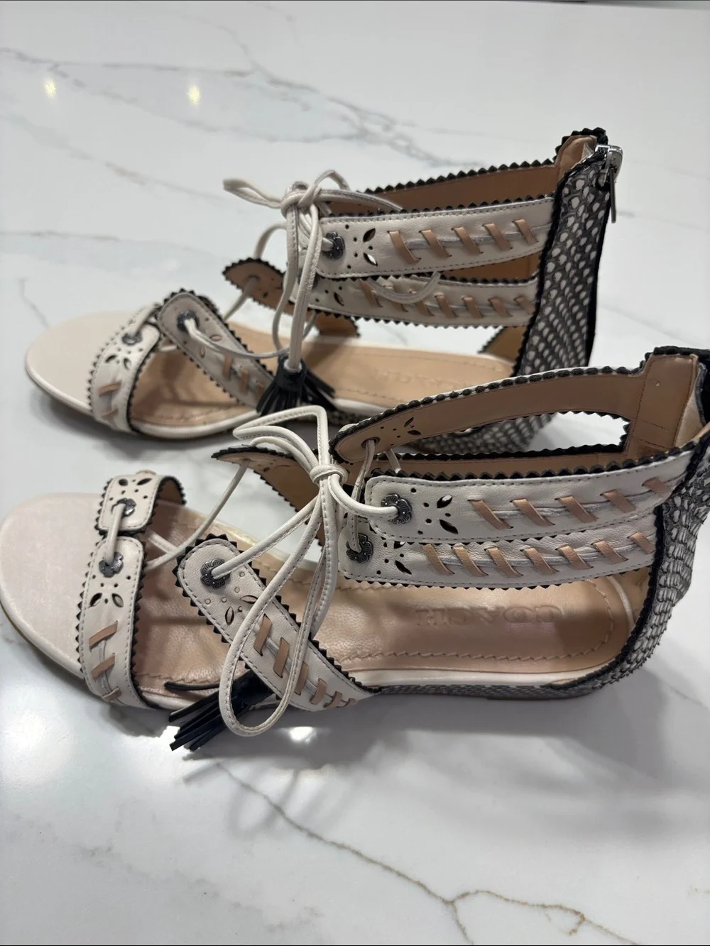 Coach Two-Tone Lace-Up Gladiator Sandal in Pale Pink and Black